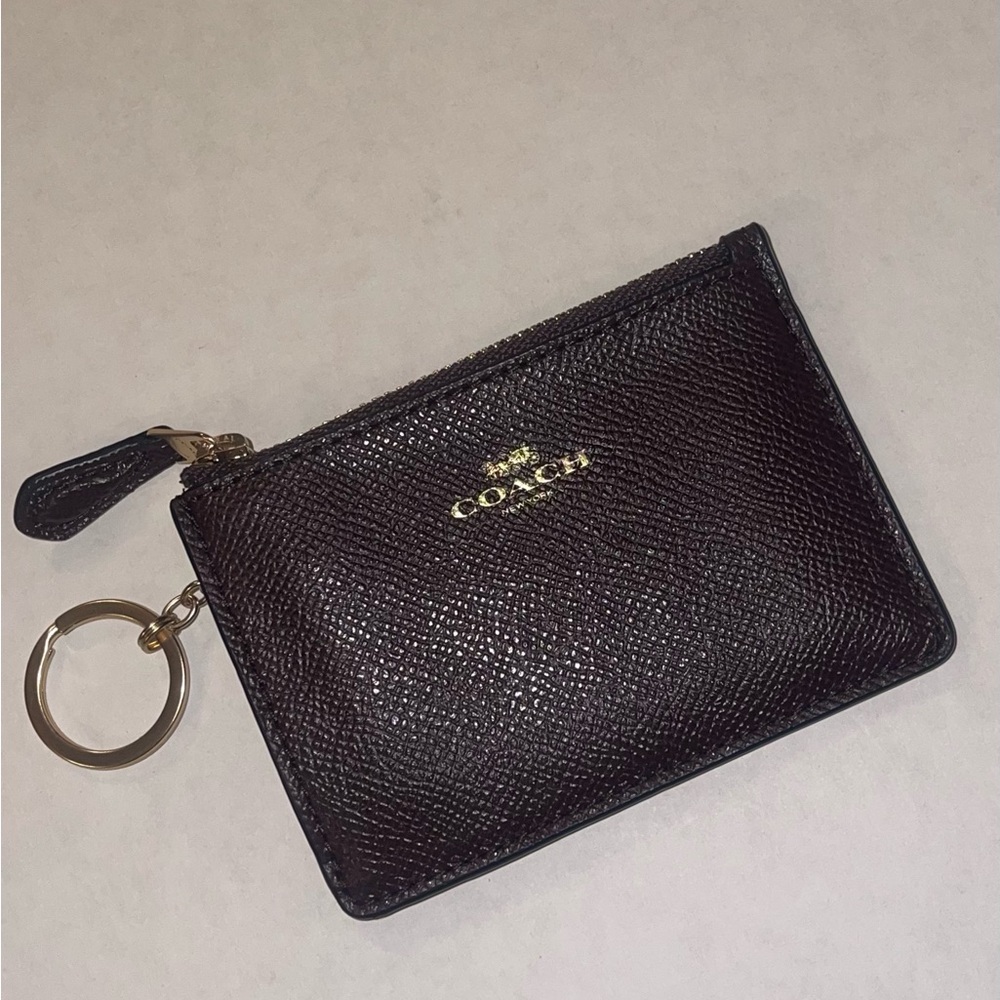 Coach Brown Textured Leather Keychain Pouch